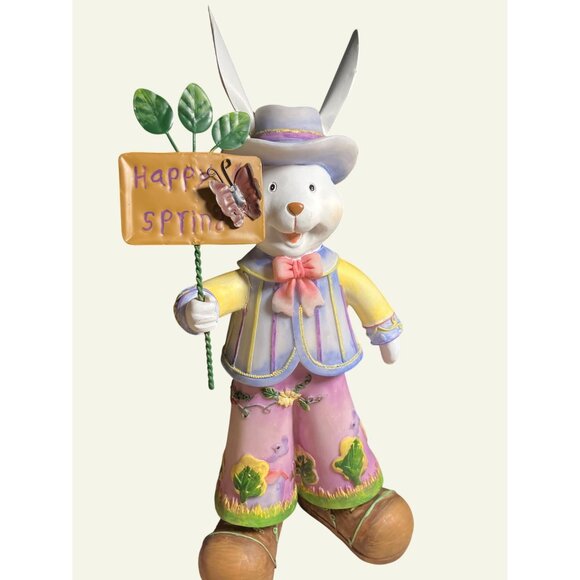 Easter Bunny Figurines Set Of 2 With Spring Details & Decorations - Picture 2 of 13